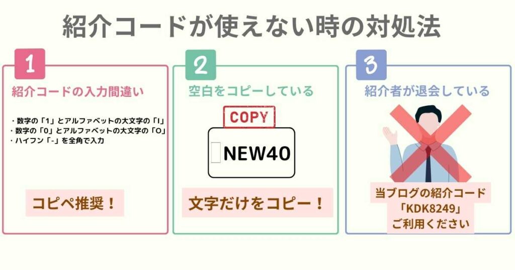 紹介コードが使えない・適用されない場合の対処法